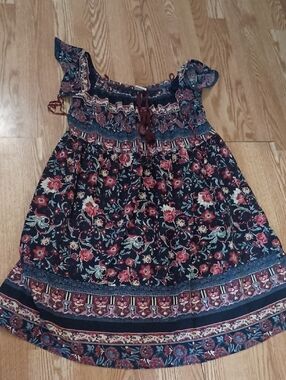 Knox Rose Navy Blue Floral Midi Dress with Red and Green Accents